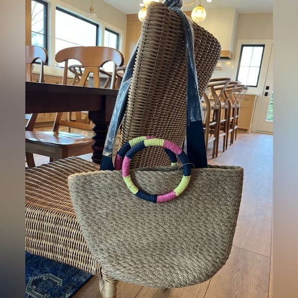 NWT Gap Straw Woven Bag with Multicolor Striped Handles Crossbody Bag Purse - Picture 2 of 6